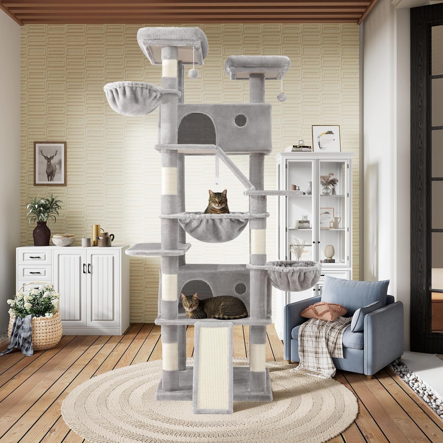81" Multi-Level Cat Tree with Hammock, Scratching Posts & Cozy Perches – Perfect for Large Cats (Available in Multiple Colors)