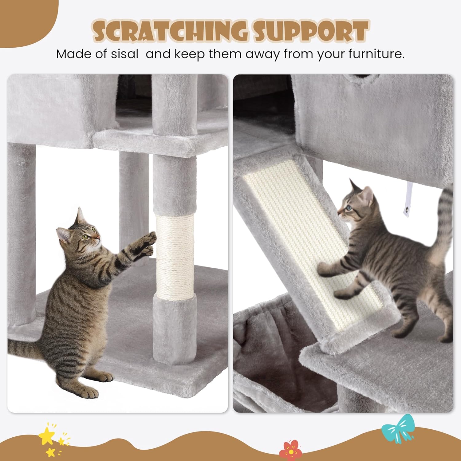 81" Multi-Level Cat Tree with Hammock, Scratching Posts & Cozy Perches – Perfect for Large Cats (Available in Multiple Colors)