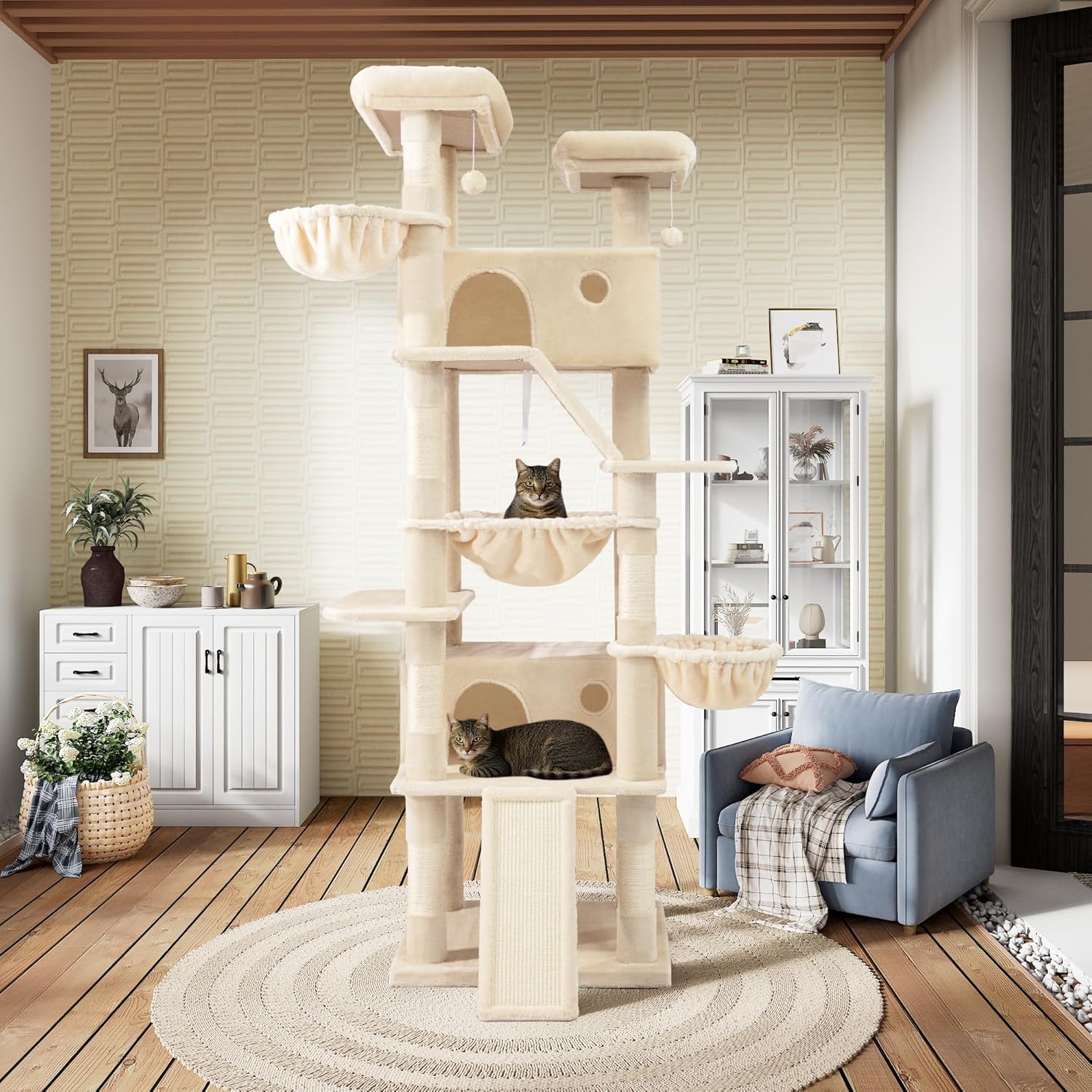 81" Multi-Level Cat Tree with Hammock, Scratching Posts & Cozy Perches – Perfect for Large Cats (Available in Multiple Colors)
