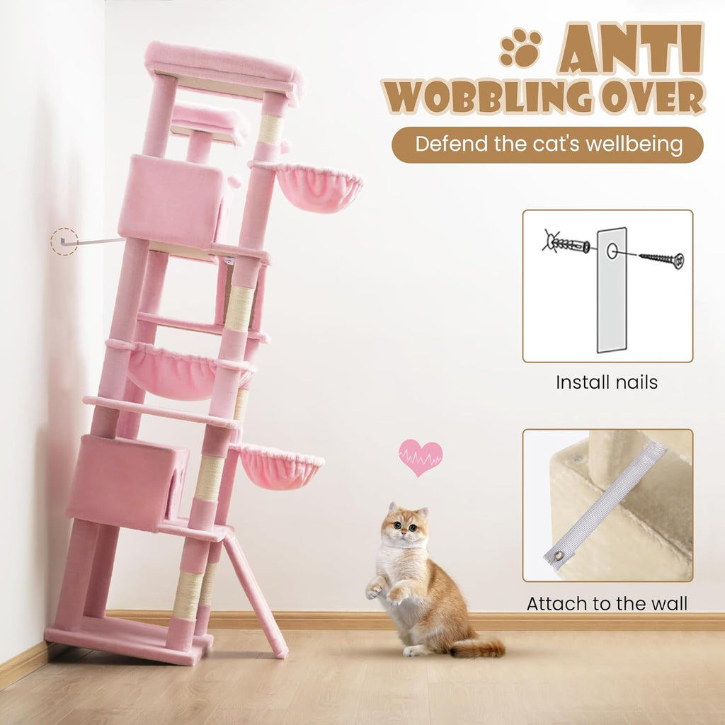 81" Multi-Level Cat Tree with Hammock, Scratching Posts & Cozy Perches – Perfect for Large Cats (Available in Multiple Colors)