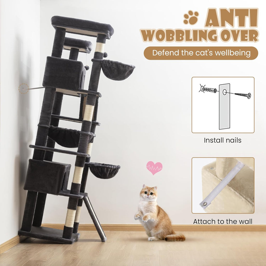 81" Multi-Level Cat Tree with Hammock, Scratching Posts & Cozy Perches – Perfect for Large Cats (Available in Multiple Colors)