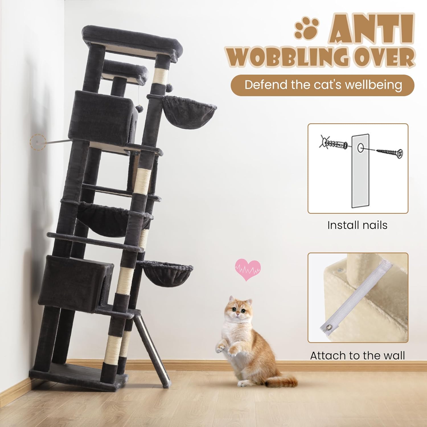 81" Multi-Level Cat Tree with Hammock, Scratching Posts & Cozy Perches – Perfect for Large Cats (Available in Multiple Colors)